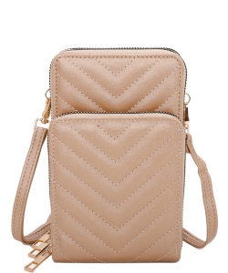 Chevron Quilted Cell Phone Purse Crossbody Bag V23W GOLD